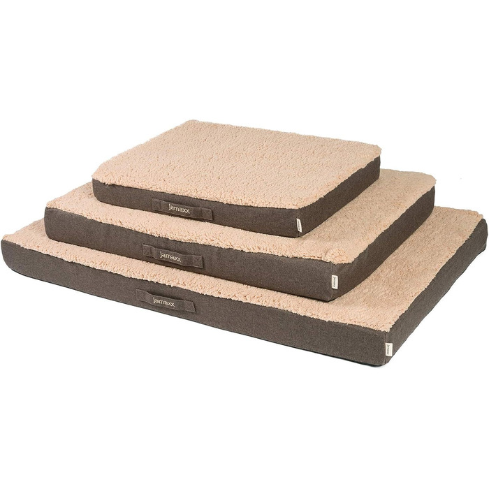 JAMAXX Orthopedic Dog Mattress - Joint-Friendly Memory Foam Visco - Washable - Removable Lambskin Cover / Water-Repellent Oxford Fabric - Robust and Cozy Dog Bed PDB1012, 90x65 (M), (L 120 x W 73 x H 30 cm, dark beige)
