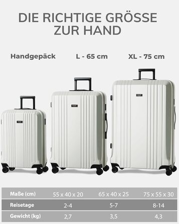 Набір валіз FERGÉ 3 шт. з жорстким корпусом та TSA-замком. Валізи-троліки (ручна поклажа, L, XL). Жорсткі валізи з міцного полікарбонату (3 шт., Ivory-matt)