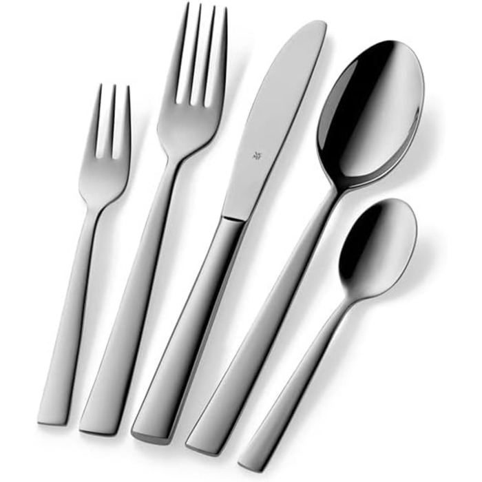 WMF Philadelphia Cutlery Set, 6 Persons, 30 Pieces, Monobloc Knives, Polished Cromargan Stainless Steel, Shiny, Dishwasher Safe, Single