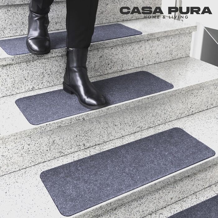Casa Pura Non-Slip Stair Treads - 15 Piece Set - Adhesive Treppenschutz for Indoor Stairs - Blue, Rectangular