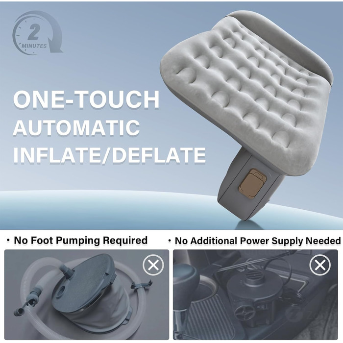 Автоматичний надувний матрац для заднього сидіння авто Coverado - сірий, універсальний, з вбудованим насосом та подушками