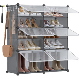 SONGMICS 10-Tier Shoe Rack, Shoe Cabinet, 30 x 40 x 30 cm per compartment, narrow, with doors, steel frame, plastic, for hallway, bedroom, entryway, LPC035B01 (6 compartments (83B x 94H cm), Slate Grey)