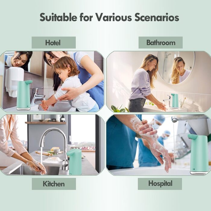 Frohsun Automatic Touchless Soap Dispenser - Rechargeable, 350ml, Motion Sensor, Adjustable Foam Volume, IPX7 Waterproof - for Kitchen, Bathroom & Hotel Use
