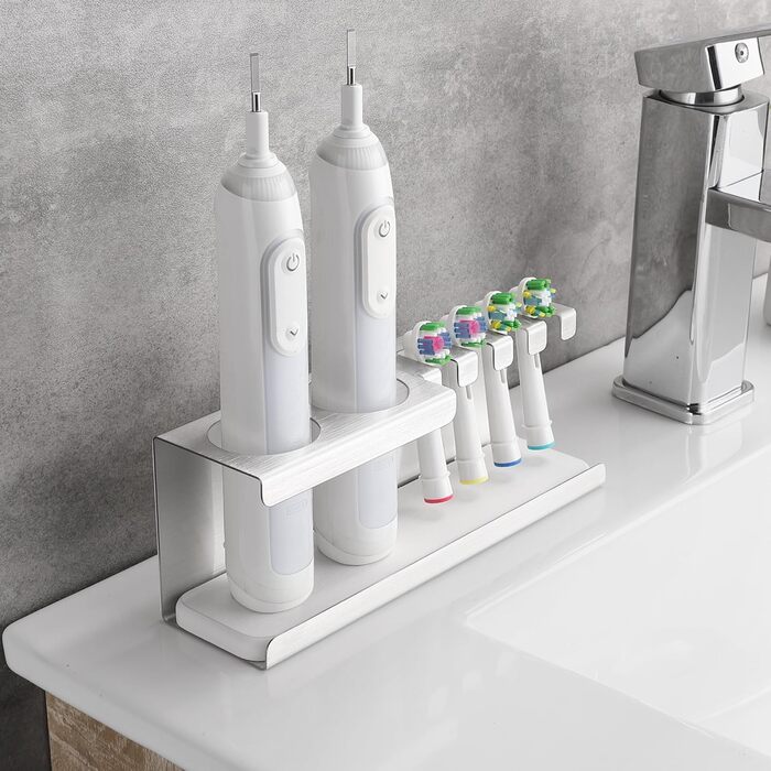 Тримач для електричної зубної щітки, нержавіюча сталь, кріплення на стіну без свердління, універсальний для насадок (сріблястий)