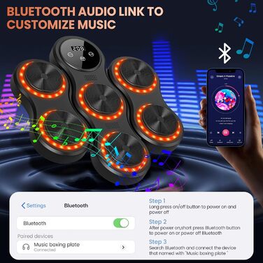 Музична боксівська машина IERAKOR з LED-підсвічуванням, Bluetooth, 9 режимів швидкості, для дорослих та дітей, чорна