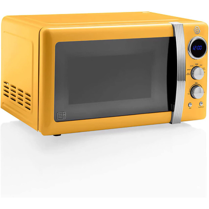 Мікрохвильова піч Swan Retro SM22030YELNEU 20л, жовта, 800W, мікрохвилі з функцією розморожування та таймером 60 хв