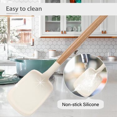 Набір кухонних помічників 12 шт. з силікону з дерев'яними ручками: лопатки, ложки, щипці. Кухонне приладдя, стійке до високих температур, антипригарне покриття.