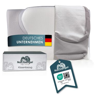 Ортопедична подушка Nachtengel для шиї та спини з Memory Foam, сертифікат IGR, проти хропіння, для всіх положень сну (бічні, на спині, на животі), білий та сірий колір