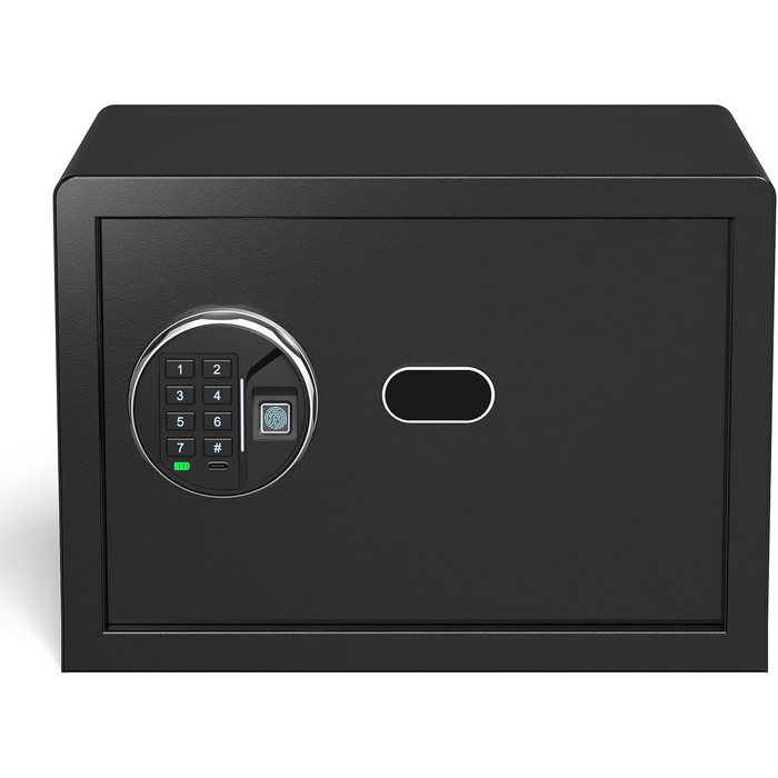 Сейф Grimtron з біометричним сканером відбитків пальців, 22л, LED-підсвічування, тихий режим, антивандальний, з нержавіючої сталі, чорний