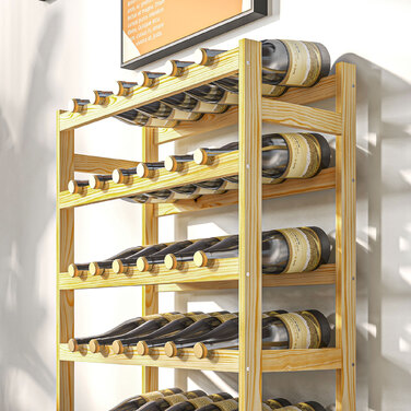 HOMCOM Wine Rack 63 x 25 x 102 cm for 42 Bottles with 7 Shelves, Freestanding Rack and Tip-Over Protection in Natural Wood Finish