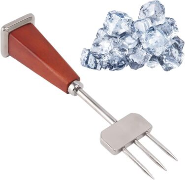 NDNCZDHC Stainless Steel Ice Pick Set, 17.8 Cm Large Ice Breaker and 20.8 Cm Large Dual-Action Ice Picker with Wooden Handle for Bartenders in the Kitchen (B)