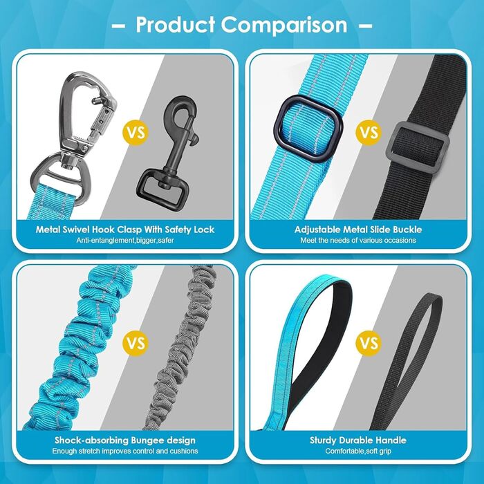 Тактична повідок для собак AUBELL, міцна, світловідбиваюча, без натягу, з амортизатором, для середніх та великих собак, з м'якою ручкою, страхувальний ремінь для авто, поворот на 360°, зелений (M-L, синій)