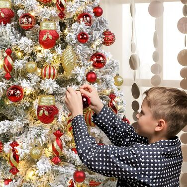 Набір прикрас на ялинку Alupssuc 80 шт. - ялинкові кулі різних форм, з гачками, для святкування Різдва, вечірок та весіль, колір шампань-золото (червоний & золотий)