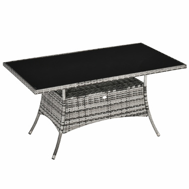 Столовий набір Outsunny з ротангу Polyrattan, скляний стіл 150x85x74 см із захисним склом сірого та чорного кольорів для саду, балкону, тераси