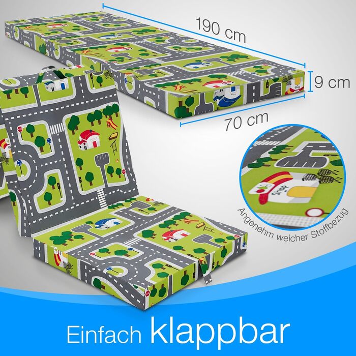 Складаний матрац ELONEO 70x190 см, 9 см, для дітей і дорослих – гостьовий, дорожній, для подорожей і кемпінгу, складна матрац для дітей, ігрова зона