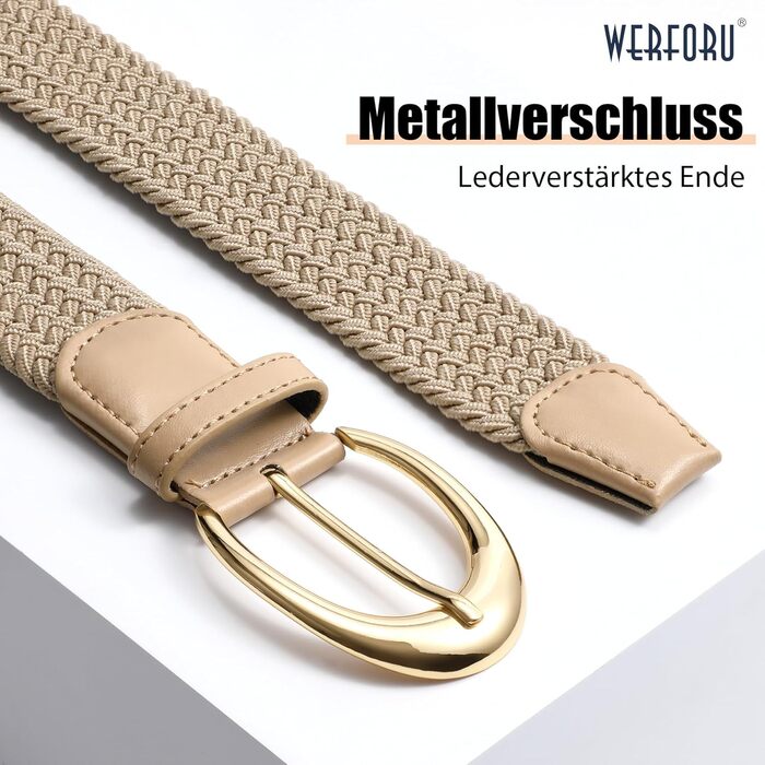 Плетений ремінь WERFORU: еластичний жіночий/чоловічий ремінь з пряжкою кольору хакі, 110 см