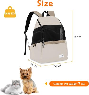 Рюкзак-переноска для тварин ALLSOPETS: для котів та маленьких собак. Зручний, дихаючий, для подорожей, кемпінгу, прогулянок. Бежевий колір