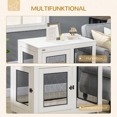 Клітка для собак PawHut з 2 дверцятами, знімний лежак, сучасна сталева собача будка для дому, підходить для великих собак до 30 кг, білий, 94x60x71,5 см