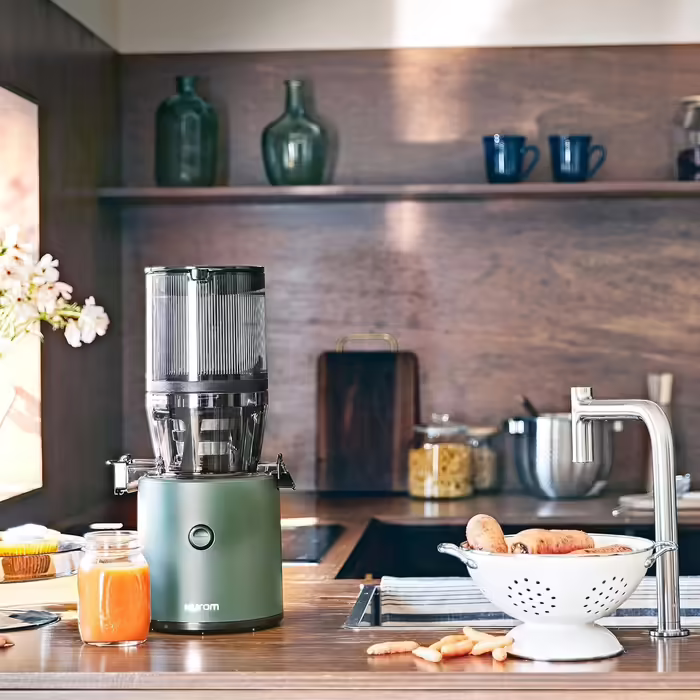 Hurom Slow Juicer | Juices Vegetables and Fruit | H320N | Electric Cold Press | Quiet Motor | Easy to Clean with Large Container and Siebfilter 2L | 200 Watts | BPA Free | Dark Green Deep Green