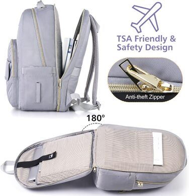Жіночий рюкзак для ноутбука 17.3 дюйма: стильний рюкзак для дівчат, підлітка, студентки та вчительки, для навчання, роботи та офісу (15.6', сірий)