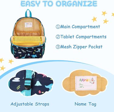 Дитячий рюкзак RAVUO для дівчаток та хлопчиків, шкільний рюкзак з нагрудним ременем, рюкзак для дітей 3-8 років, рюкзак у формі єдинорога/динозавра, для дошкільного віку та 1 класу
