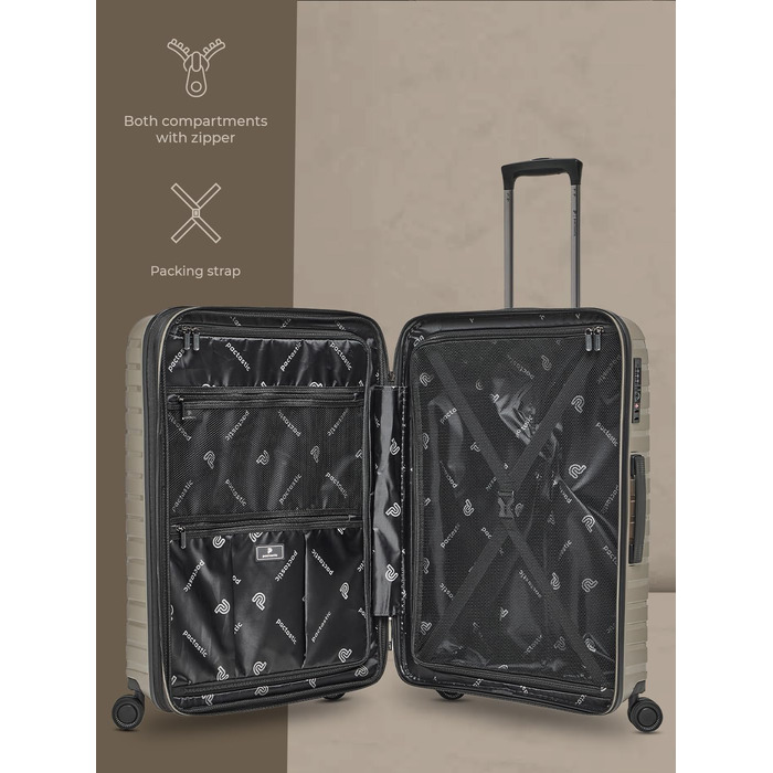 Чемодан на колесах середнього розміру з жорстким корпусом, 66 см, розширюється до 75 літрів, з TSA-замком, з поліпропілену (Collection 04), колір шампань металік