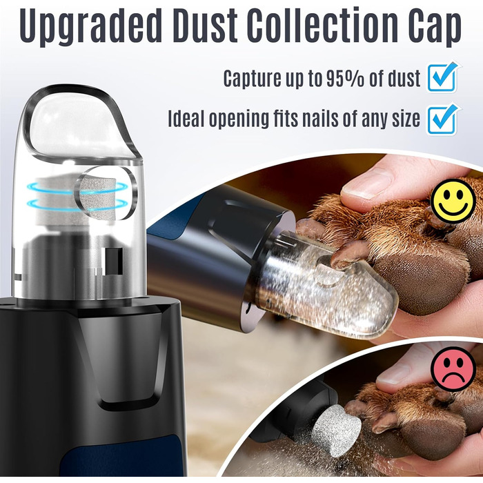 Електричний точило для собачих кігтів Casfuy Neue 6-Gang – 2 LED, тиха робота, 7 годин, для собак та котів, великих, середніх та малих порід, темно-синій