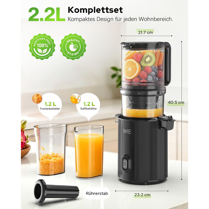 Шнекова соковижималка WIE 135мм Slow Juicer для цілих овочів та фруктів, ємність 2.6л