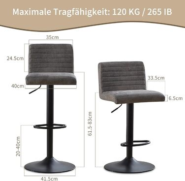 JYMTOM Adjustable Bar Stools Set - 360° Swivel Velvet Padded Counter Stools for Bar, Kitchen, Bistro, Cafe & Dining Room (2, Grey)