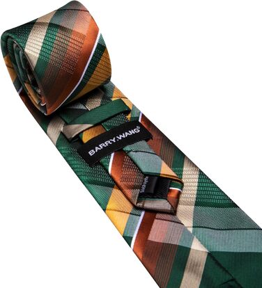 Краватка Barry.Wang в клітинку з набором для краватки (хустинка, краватка, запонки) – зелено-жовта