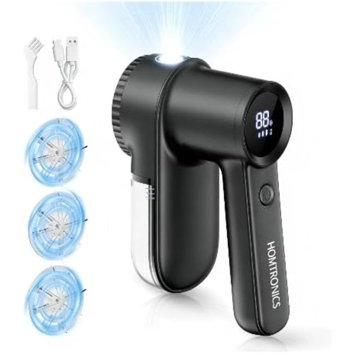 Електричний видалення ворсу Fusselrasierer: USB зарядка 2000mAh, LED-дисплей, 3 режими, 3 змінні насадки для одягу та ковдр (чорний)