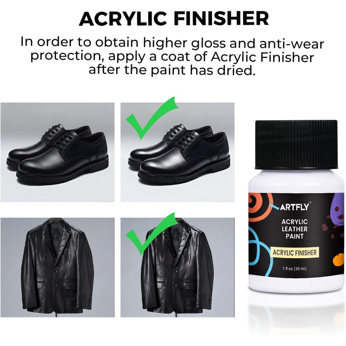 ARTFLY Acrylic Leather Paint Kit, 20 Colors x 30ml with Acrylic Finisher, Acrylic Leather Dye Set, perfect for shoes, sneakers, jackets, leather sofas, and car seats