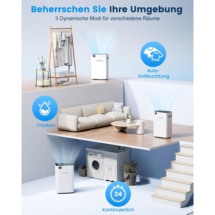 Електричний осушувач повітря 20л/день, високої продуктивності, з LED дисплеєм, для сушіння білизни, з відведенням повітря, таймером та автоматичним відтаненням, для квартир, ванних кімнат, підвалів. Підходить для приміщень до 200 м³/60 м²