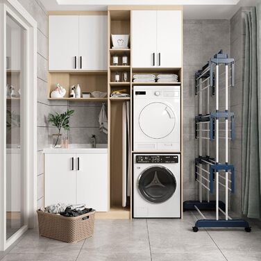 Сушарка для білизни 3-ярусна, турбо-тип, 75-200см, висувна, з 2 обертовими крилами, висота 180см, економна, на колесах для квартири, балкону та саду (сіра)