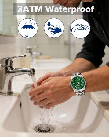 Чоловічий годинник CIVO з нержавіючої сталі: аналоговий бізнес-годинник з датою, що світиться - водонепроникний для роботи та відпочинку - стильний подарунок для чоловіків (сріблястий, зелений)