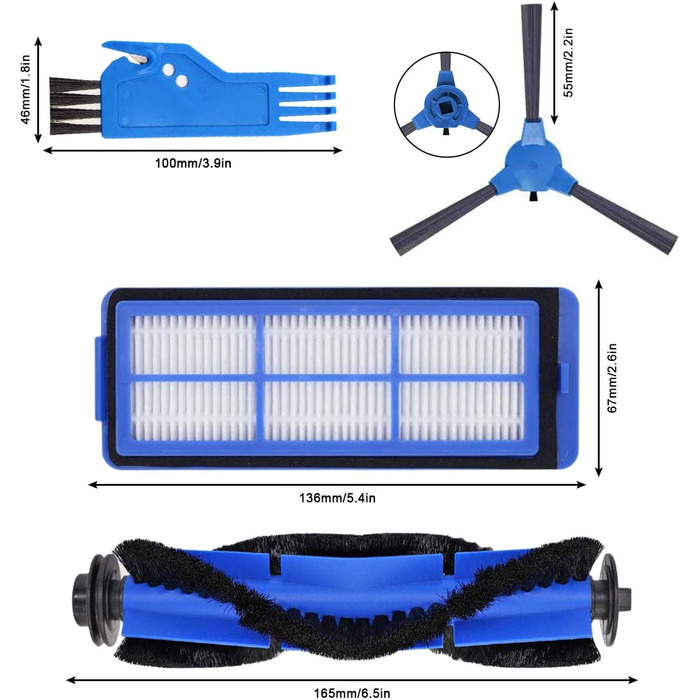 Запчастини для пилососів Eufy RoboVac 11S Max, 15C Max, 30C Max: 12 шт. (ролик, фільтри, щітки)
