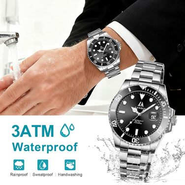 Чоловічий годинник LN LENQIN: Водонепроникний, кварцовий, з нержавіючої сталі, чорний | Годинник для чоловіків