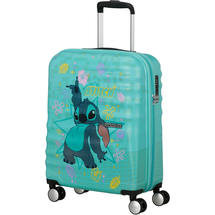Чемодан American Tourister Wavebreaker Disney FL Spinner L, 77 см, 96 л, коліщата, Disney Stitch Flower, матове покриття