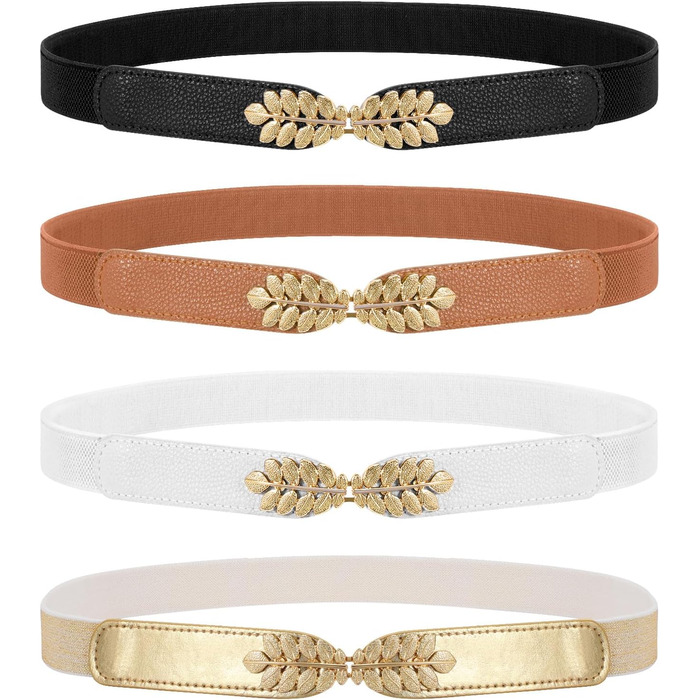 Жіночий еластичний пояс WERFORU Vintage Широкий пояс для сукні, еластичний цинч-пояс, чорний+білий+коричневий+бежевий (чорний+білий+коричневий+золотий), обхват талії 82-99 см