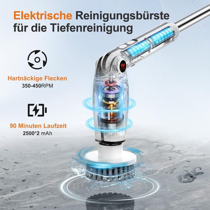 Electric Cleaning Brush, 8 in 1 Electric Spin Scrubber with Interchangeable Drill Brush Heads, Bathtub and Floor Tile Mop Set, Electric Cleaning Brush with Adjustable Handle for Bathroom Kitchen Car Floor
