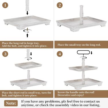 Hanobe Decorative Table Tray Etagere Wood: White Washed Wood Tray Large Rectangular with 2 Tiers Farmhouse Decorative Tray Vintage Shabby Serving Tray for Home Coffee Corner Bathroom