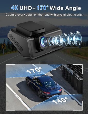 Відеореєстратор Chortau Dashcam 4K+1080P з двома камерами, WiFi, LCD 3 дюйми, 64GB SD, Нічне бачення, G-сенсор, Park Mode