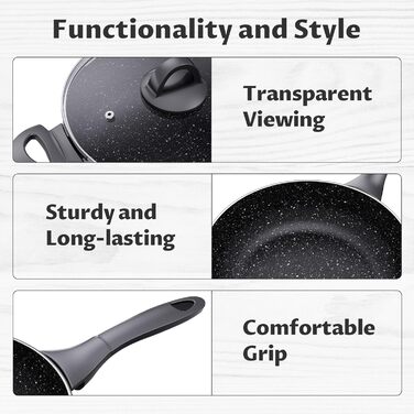 Набір посуду BEZIA з індукційним покриттям, 10 предметів, нержавіюча сталь, антипригарне покриття, бакелітові ручки, чорний