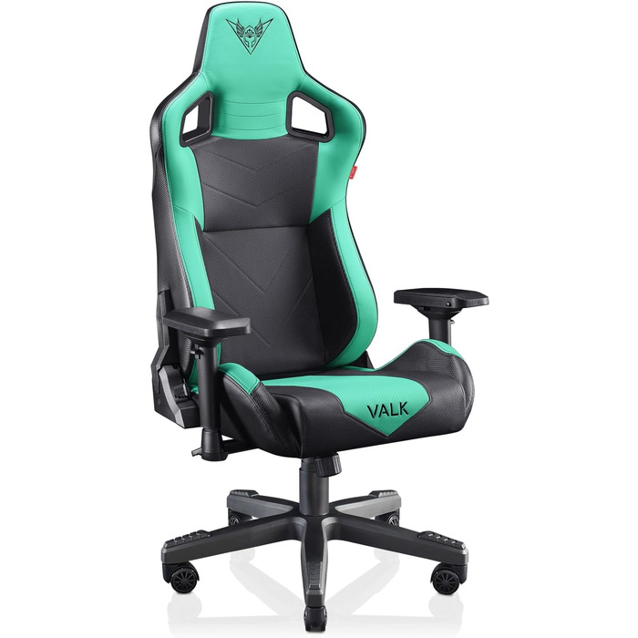 Крісло ігрове VALK Gaia з підлокітниками 4D, регульоване на 160º, газовий амортизатор класу 4, штучна шкіра, Aqua Menthe