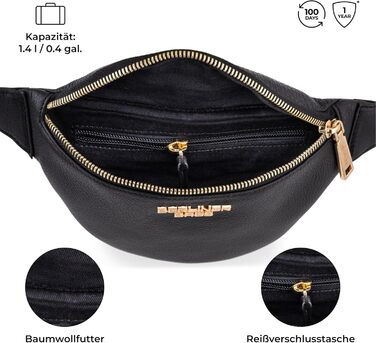 Чоловіча/Жіноча сумка через плече Berliner Bags Preiu Bauchtasche, шкіряна поясна/бананка (Чорний / Золотий, M)