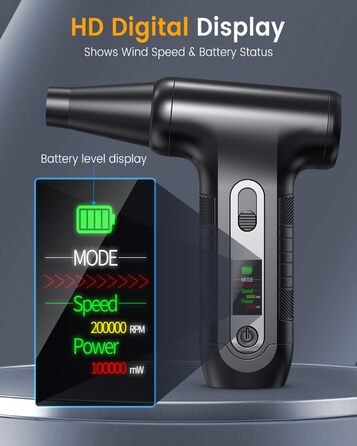 Електричний пилосос для повітря з HD-дисплеєм - Air Duster 200000 RPM з LED-підсвічуванням, міні-пилосос на акумуляторі, спрей стисненого повітря для чищення ПК, повітряний пилосос для клавіатури, дому, авто, W06 (чорний)