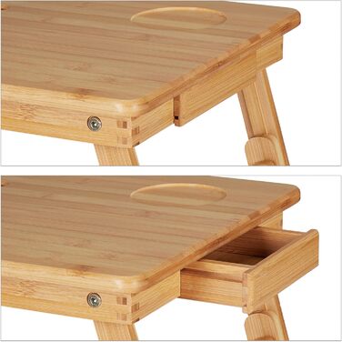 Столик для ноутбука Relaxdays, бамбуковий, регульований, з вентиляцією та ящиком, 1 шт.