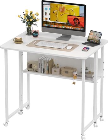 Стіл для ноутбука в ліжко Lapdesk, складний Betttisch, регульований кут 360°, портативний, для читання книг (80 x 58 x 75 см, білий)