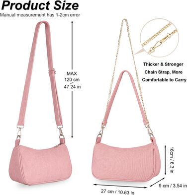 Сумка жіноча FITDON через плече міні Cord Hobo Bag Y2K рожева з 3 ремінцями