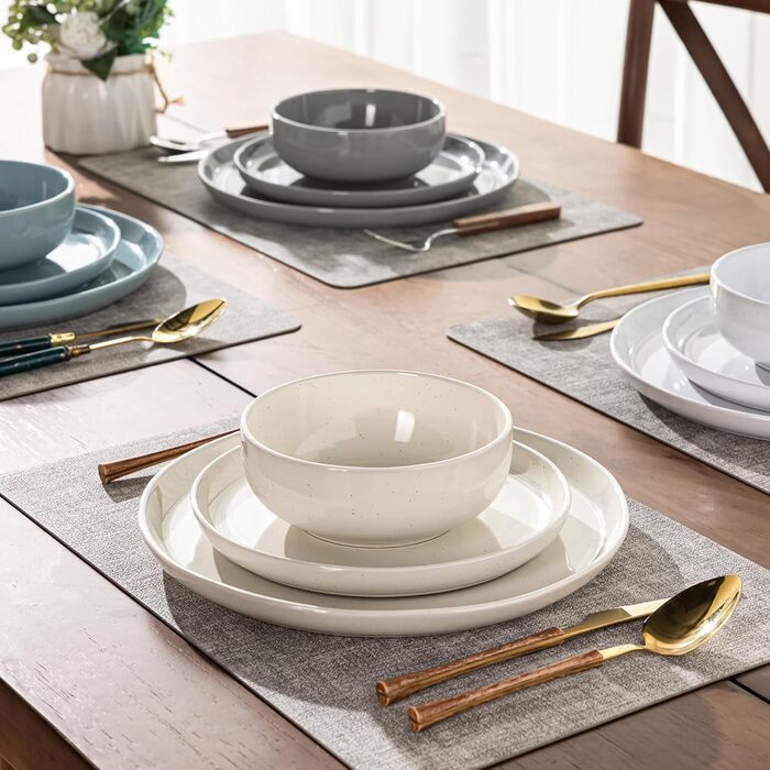 Набір посуду GBhome Teller- und Schüssel-Set: 12 елементів керамічного посуду для 4 осіб. Стійкий до подряпин та миття в посудомийній машині. Сучасний посуд для мікрохвильової печі та посудомийної машини (багатобарвний).